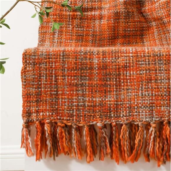 BATTILO HOME Rust Orange Throw Blanket for Couch, Bed, Boho Colorful Throw - Picture 3 of 8